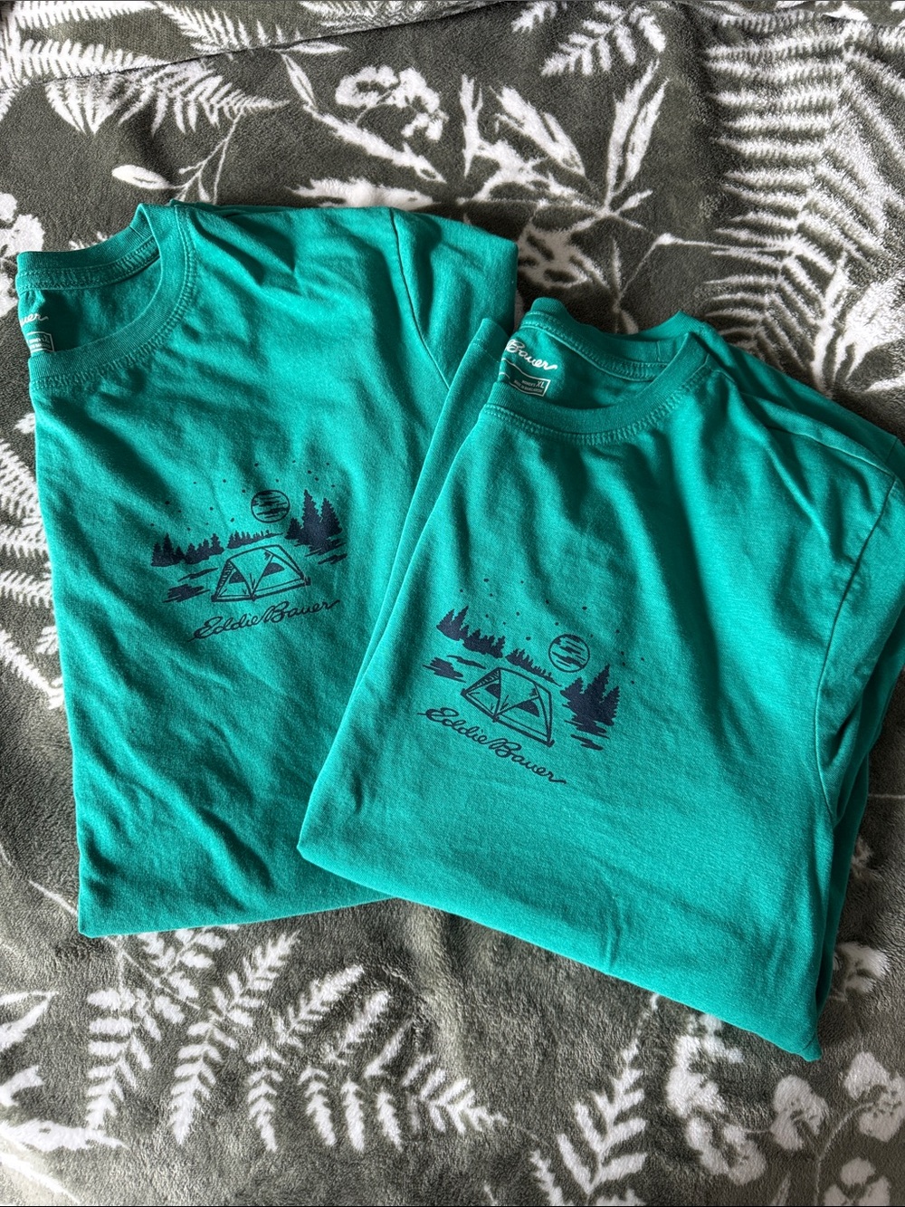 BUNDLE of 2 Eddie Bauer Teal Graphic Tent Tees